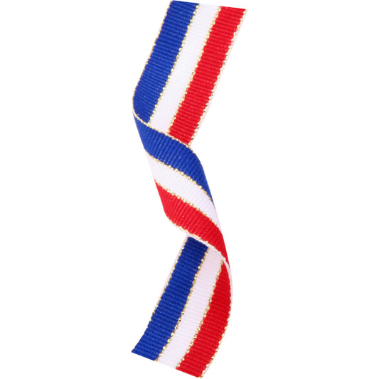 Medal Ribbon Red White & Blue With Gold Thread 395x22mm