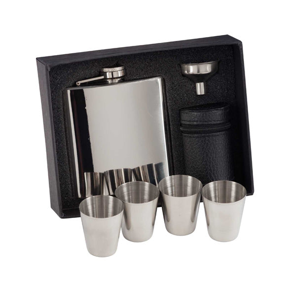 Aintree Polished Steel Flask & Cups 6oz