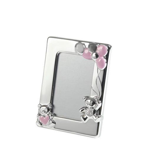 10cm Pink Enml Teddy Photo Frame
