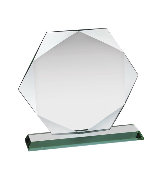Jade Glass Hexagon Award on Robust Glass Plinth