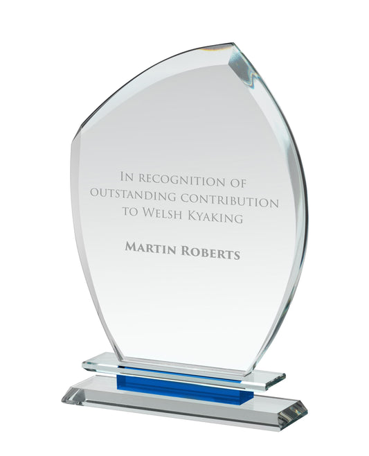 Clear & Blue Crystal Peaked Oval Award