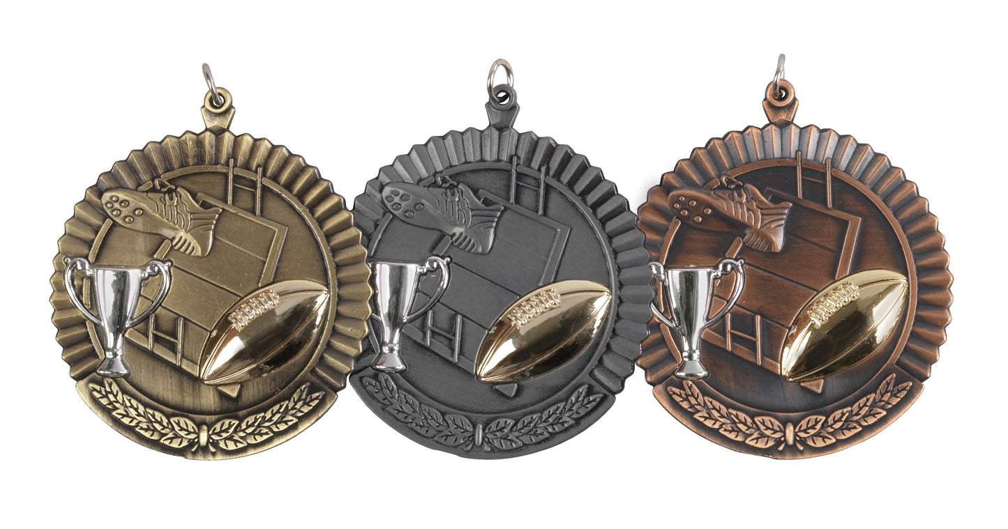 MB (P) 50mm Rugby Medal Antique Bronze