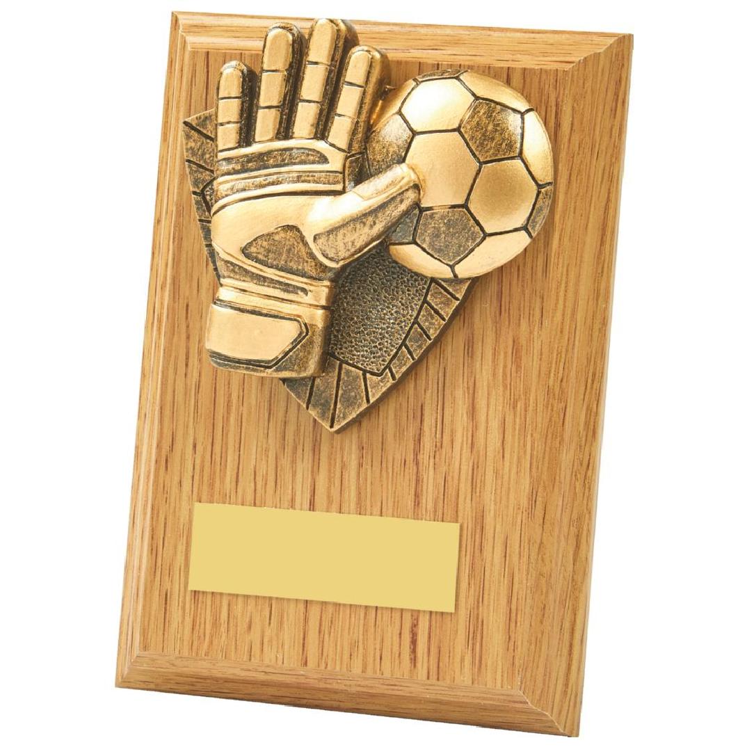 13cm Light Oak Football Goalie Wood Plaque Award