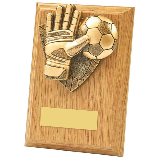 13cm Light Oak Football Goalie Wood Plaque Award