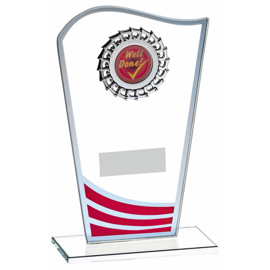 Glass Award with Red Waves and Silver Trim - 3 Sizes