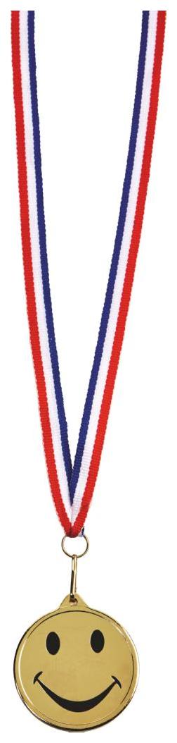 Happy Medal on Red-White Blue Ribbon