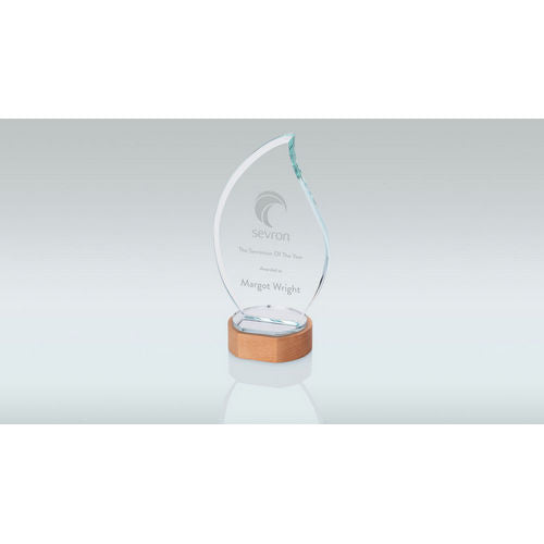 Clear Glass Flame On Light Wood Base (10mm Thick)