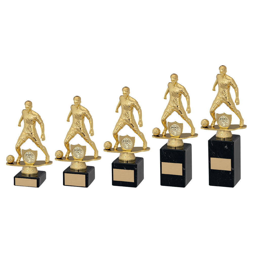 Gold|blk Plastic Male Football Figure On Blk Marble Trophy