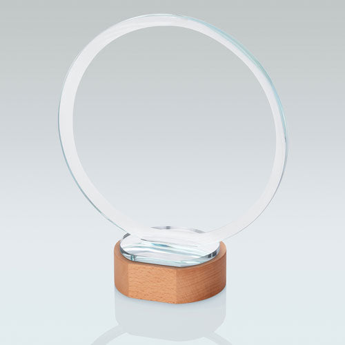 Clear Glass Circle On Light Wood Base (10mm Thick) - 7.25in