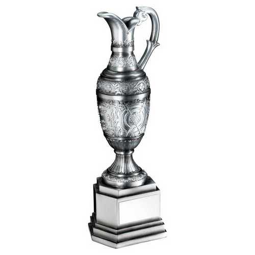 Painted Silver Golf Claret Jug With Plate - 8in