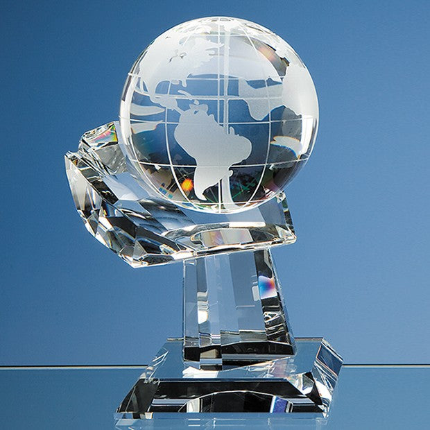 Optical Crystal Globe on Mounted Hand Award
