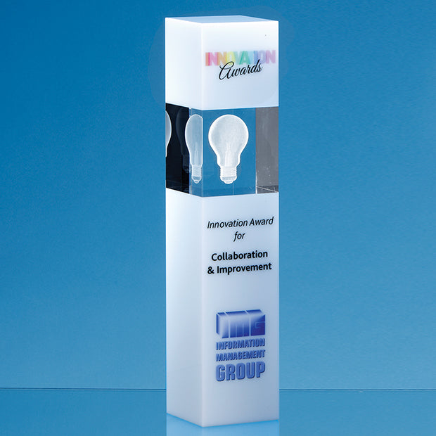 Clear & White Optical Crystal Square Column Award - 3 Sizes