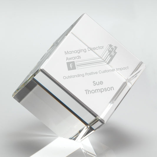 Clear Glass Cube Paperweight In Box