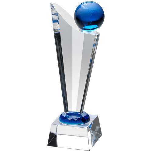 Clear-Blue Glass Victory Plaque With Blue Globe - Available in 3 Sizes