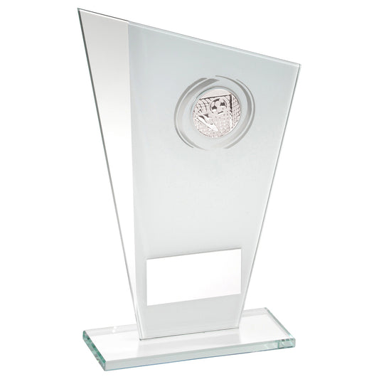 White-Silver Printed Glass Plaque With Football insert Trophy
