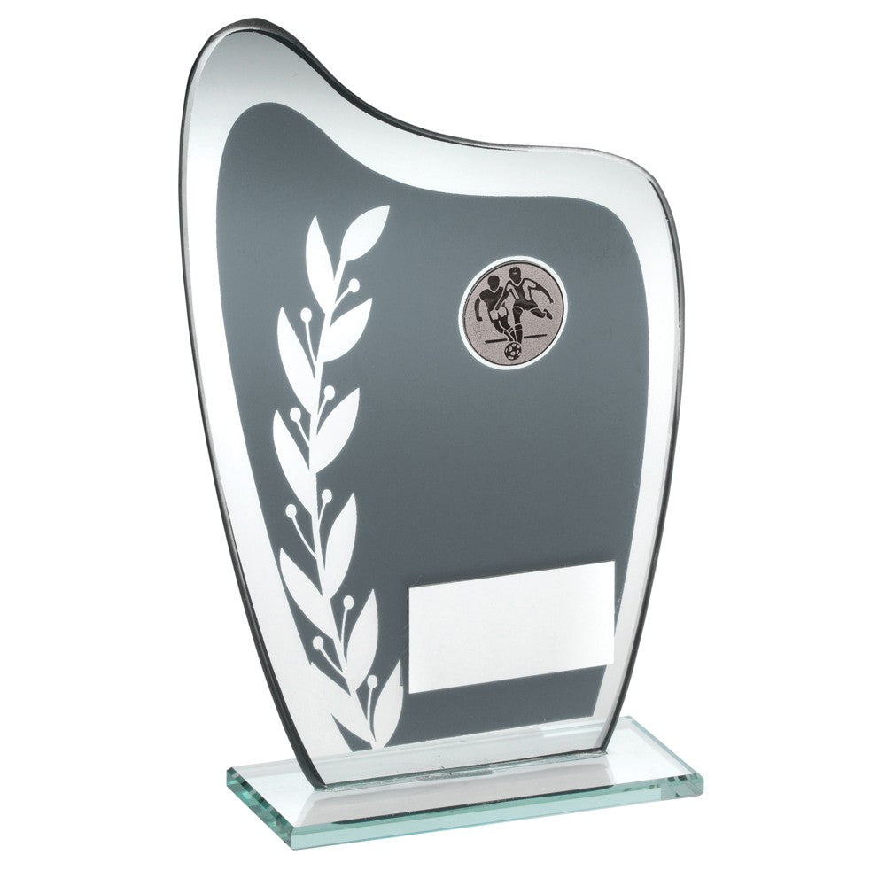 Grey-Silver Glass Plaque With Football insert Trophy
