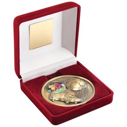 Red Velvet Box With Medal Football Trophy