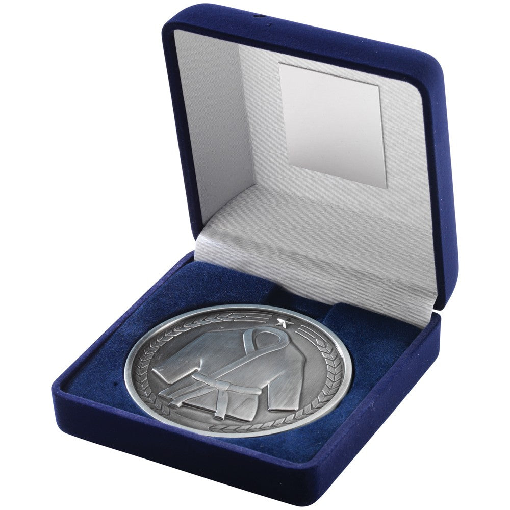 Blue Velvet Box With Martial Arts Medal