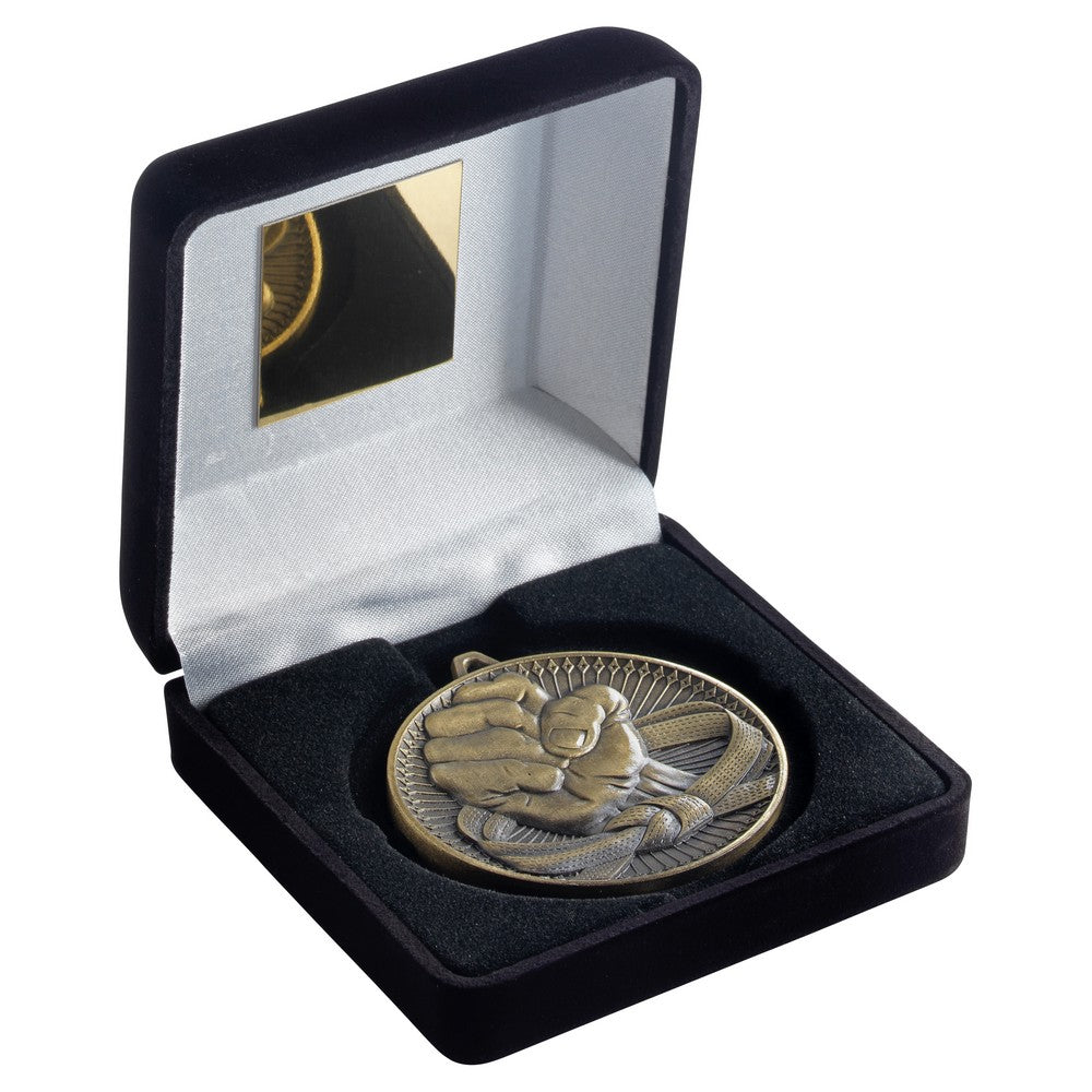 Black Velvet Box And 60mm Medal Martial Arts Trophy - 3 Colours