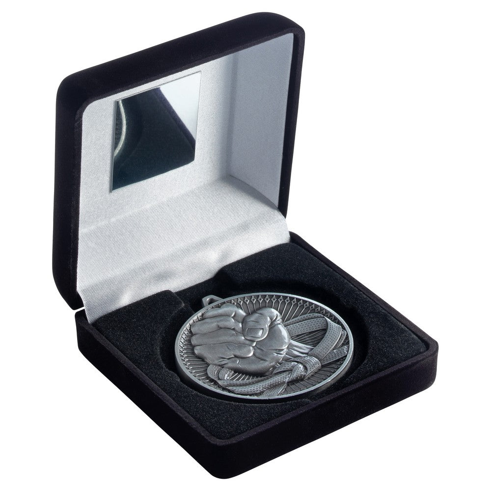 Black Velvet Box And 60mm Medal Martial Arts Trophy - 3 Colours