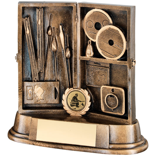 Bronze And Gold Resin Angling Tackle Box Trophy