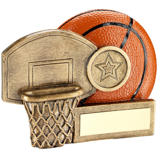 Brz-Orange Basketball And Net Chunky Flatback Trophy