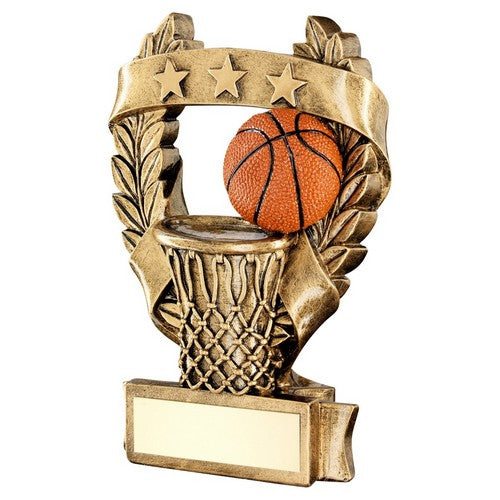 Brz-Gold-Orange Basketball 3 Star Wreath Award Trophy - 3 Sizes