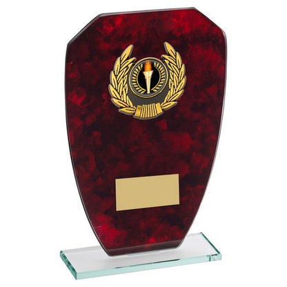 Jade Glass With Red Marble Backing And Gold Trim Trophy - Available in 3 Sizes