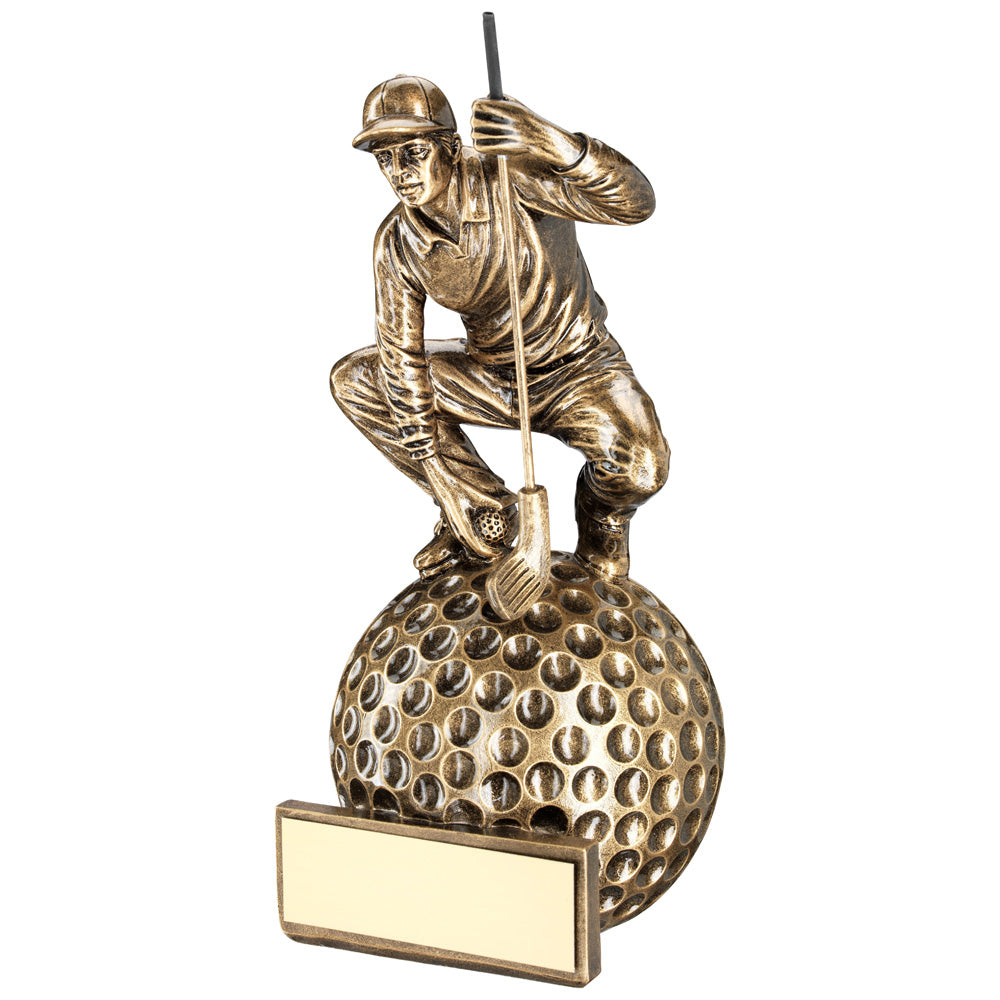 Brz-Gold 'Crouching' Golfer On Ball Base Trophy