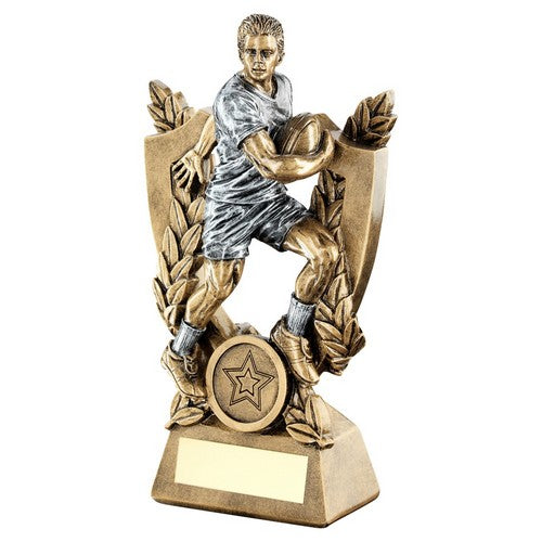 Brz-Pew Male Rugby On Shield And Wreath Trophy - 3 Sizes