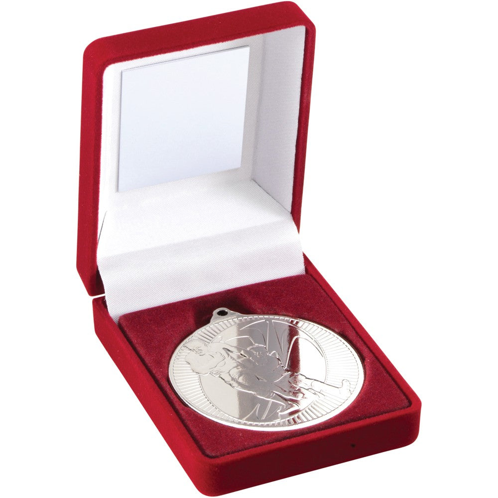 Red Velvet Box With Rugby Medal