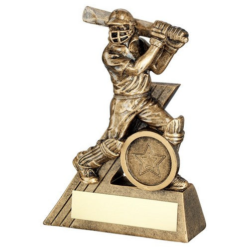Brz-Gold Mini Male Cricket Batsman Figure With Plate - Available in 3 Sizes