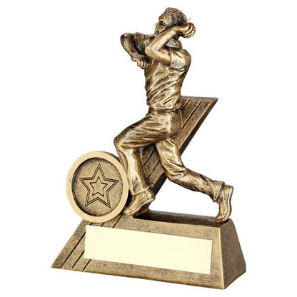 Brz-Gold Mini Male Cricket Bowler Figure With Plate - Available in 3 Sizes