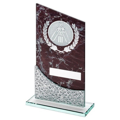 Brown Marble Printed Glass Plaque With Cricket Insert And Plate - Available in 3 Sizes