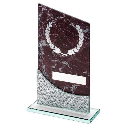 Brown Marble Printed Glass Plaque With Silv Detail With Plate - Available in 3 Sizes