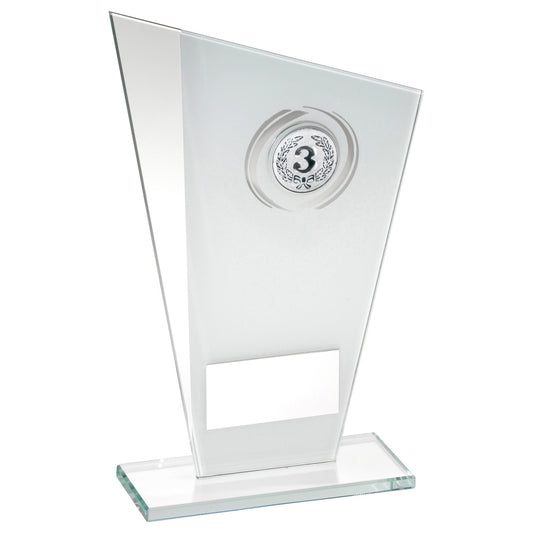 White-Silver Printed Glass Plaque With Wreath Trophy