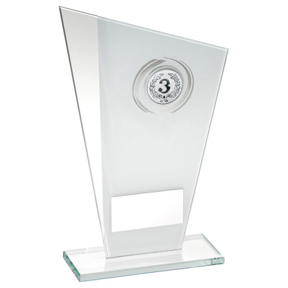 White-Silver Printed Glass Plaque With Wreath Trophy
