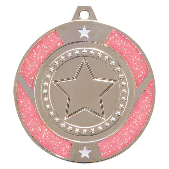 Glitter Star Medal Pink 50mm - Available in Gold, Silver and Bronze