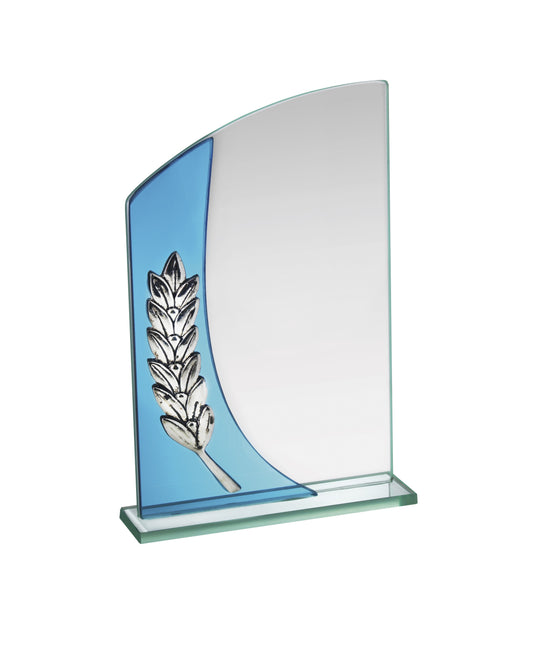 Sweeping Aqua Curved Glass with Silver Laurel