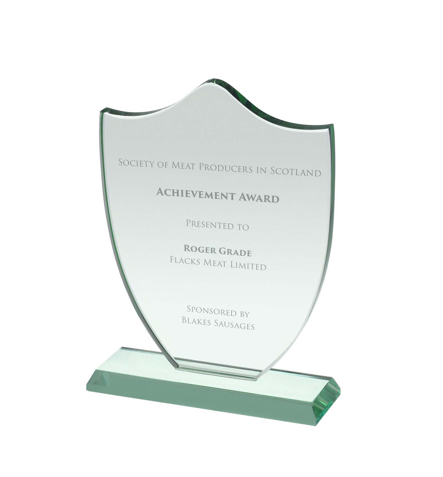 12mm Thick Jade Glass Shield Award