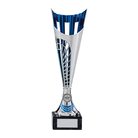 Garrison Plastic Laser Cut Cup Silver & Blue - Available in 5 Sizes