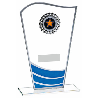 Glass Award with Blue Waves and Silver Trim - 3 Sizes