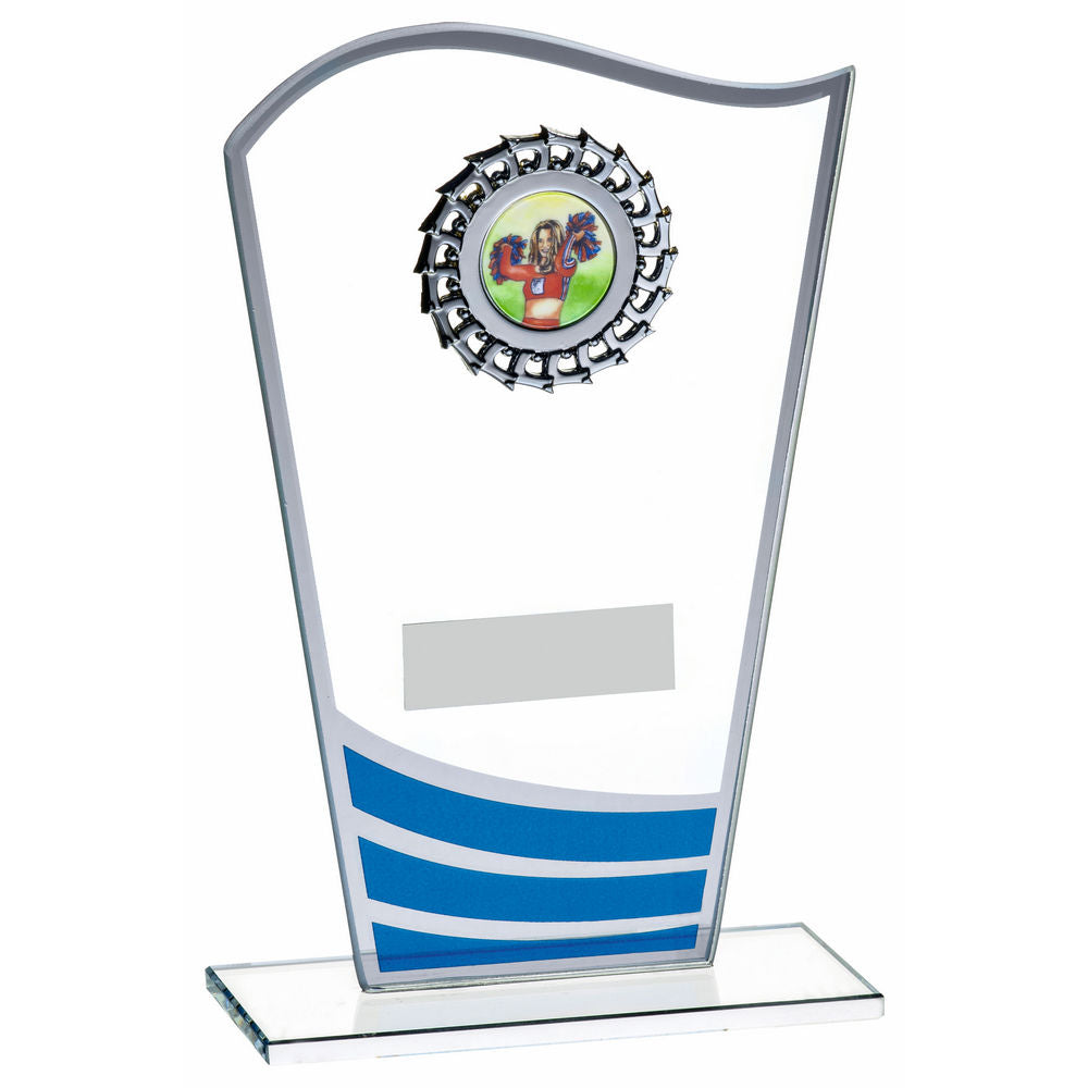 Glass Award with Blue Waves and Silver Trim - 3 Sizes