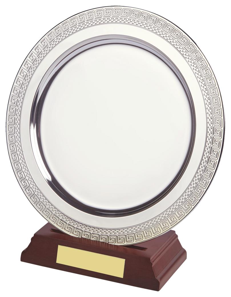 Silver Salver Award On Wood Stand