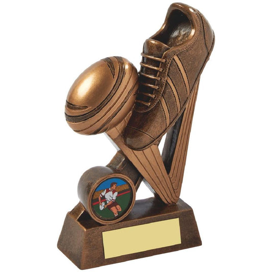 Gold Resin Boot & Ball Rugby Award - Available in 4 sizes