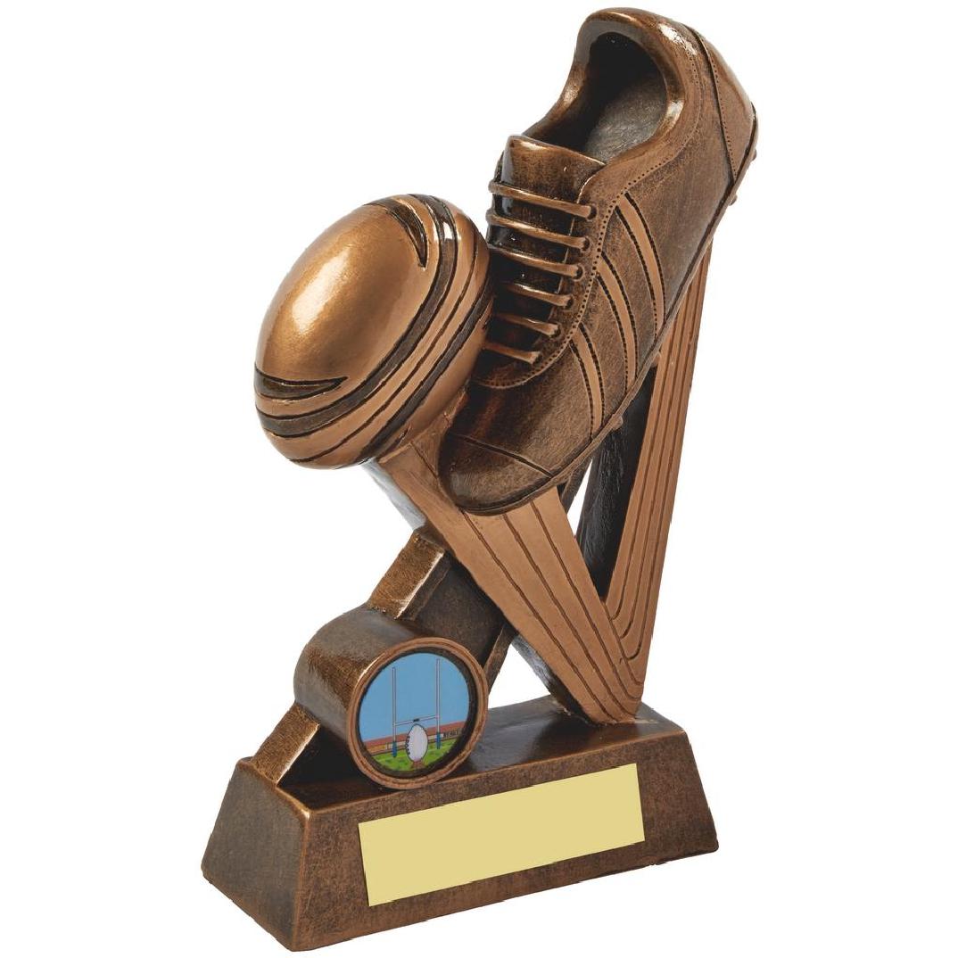 Gold Resin Boot & Ball Rugby Award - Available in 4 sizes