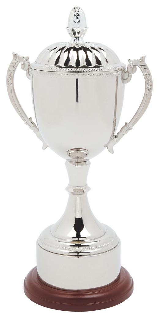 Nickel Plated Trophy Cup With Lid & Plinth Band