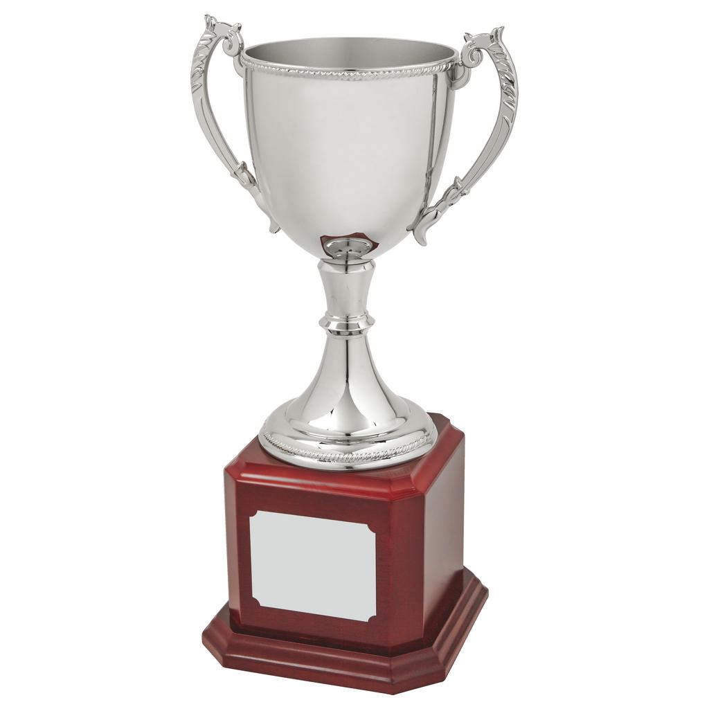 Nickel Plated Trophy Cup on Wood Base - 6 Sizes