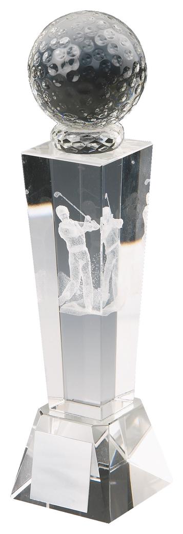 Crystal Column Golf Award With 3D Golfer