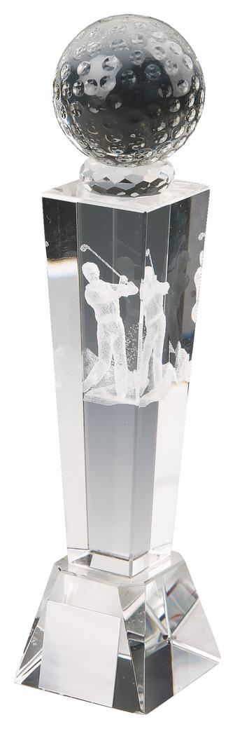 Crystal Column Golf Award With 3D Golfer